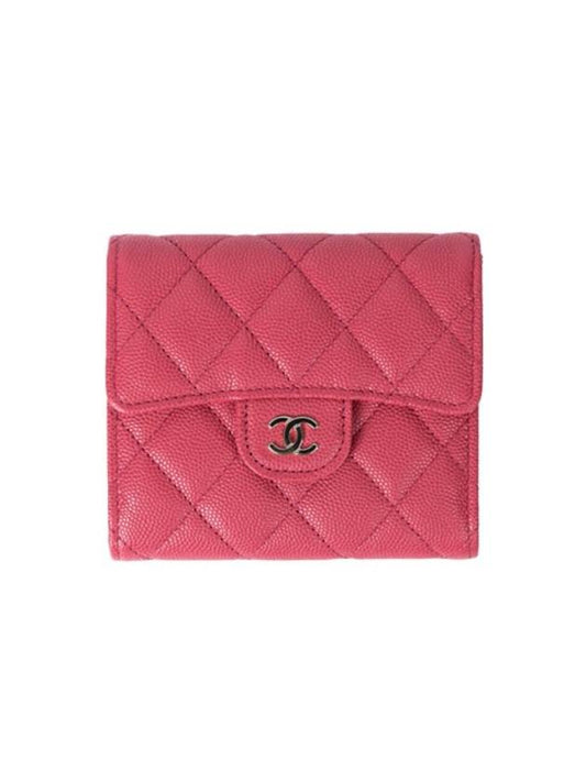 Classic Gold Logo Half Wallet Pink Chanel