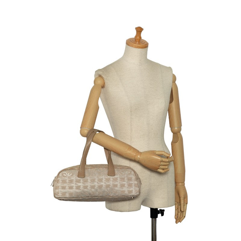 Chanel New Label Line Handbags Boston Bag Ivory Beige Canvas Leather  CHANEL
