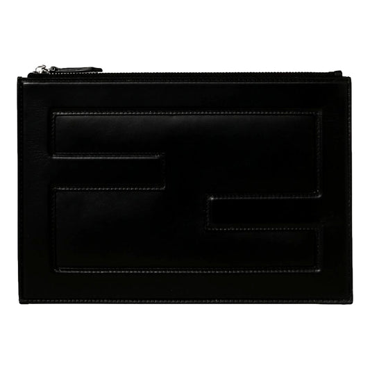 Fendi Baguette Black Calf Leather Embossed Clutch