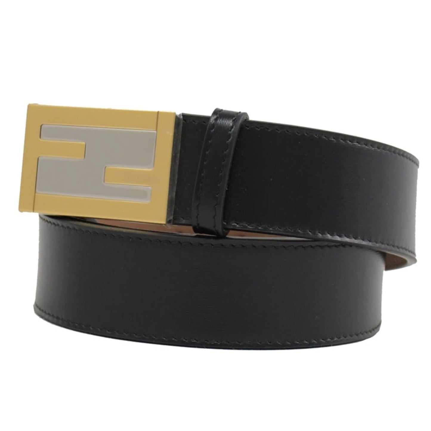 Fendi Black Smooth Calf Leather Gold Logo Buckle 110
