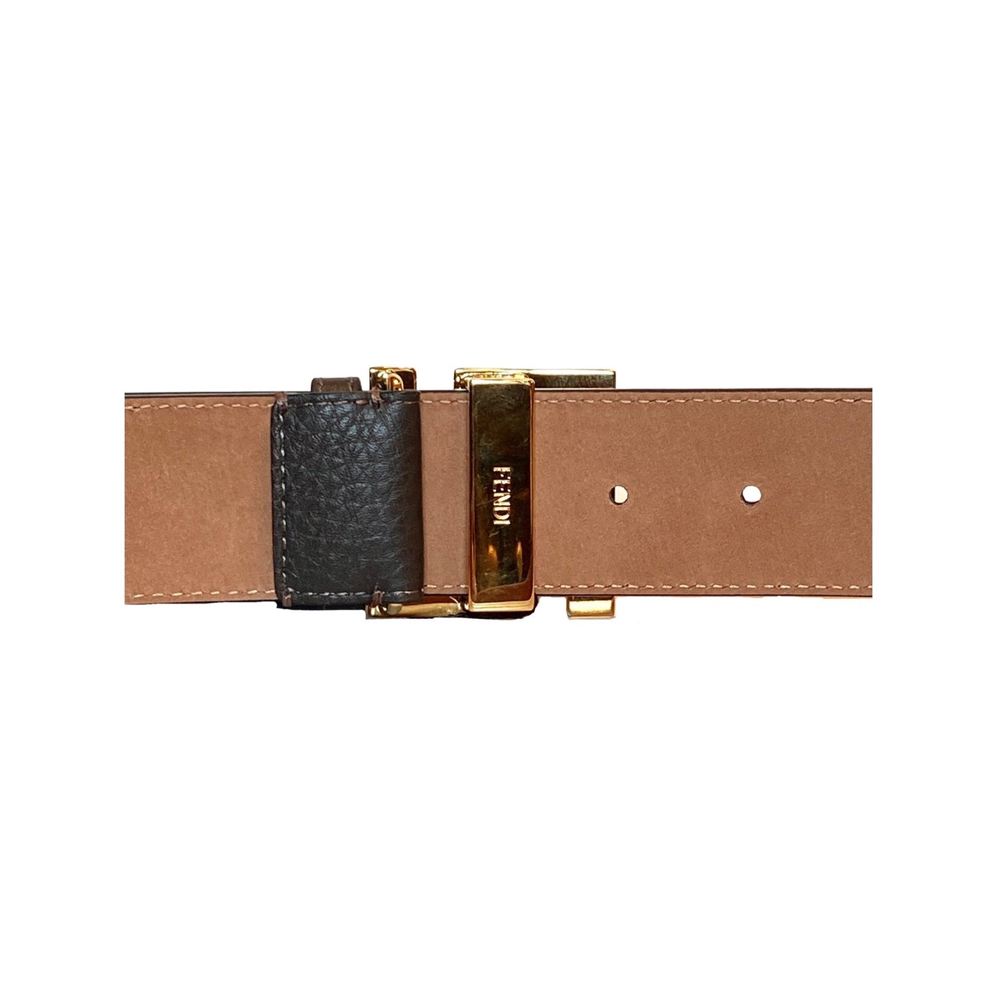 Fendi FF Logo Ebano Brown Pebbled Leather Belt 105 7C0403