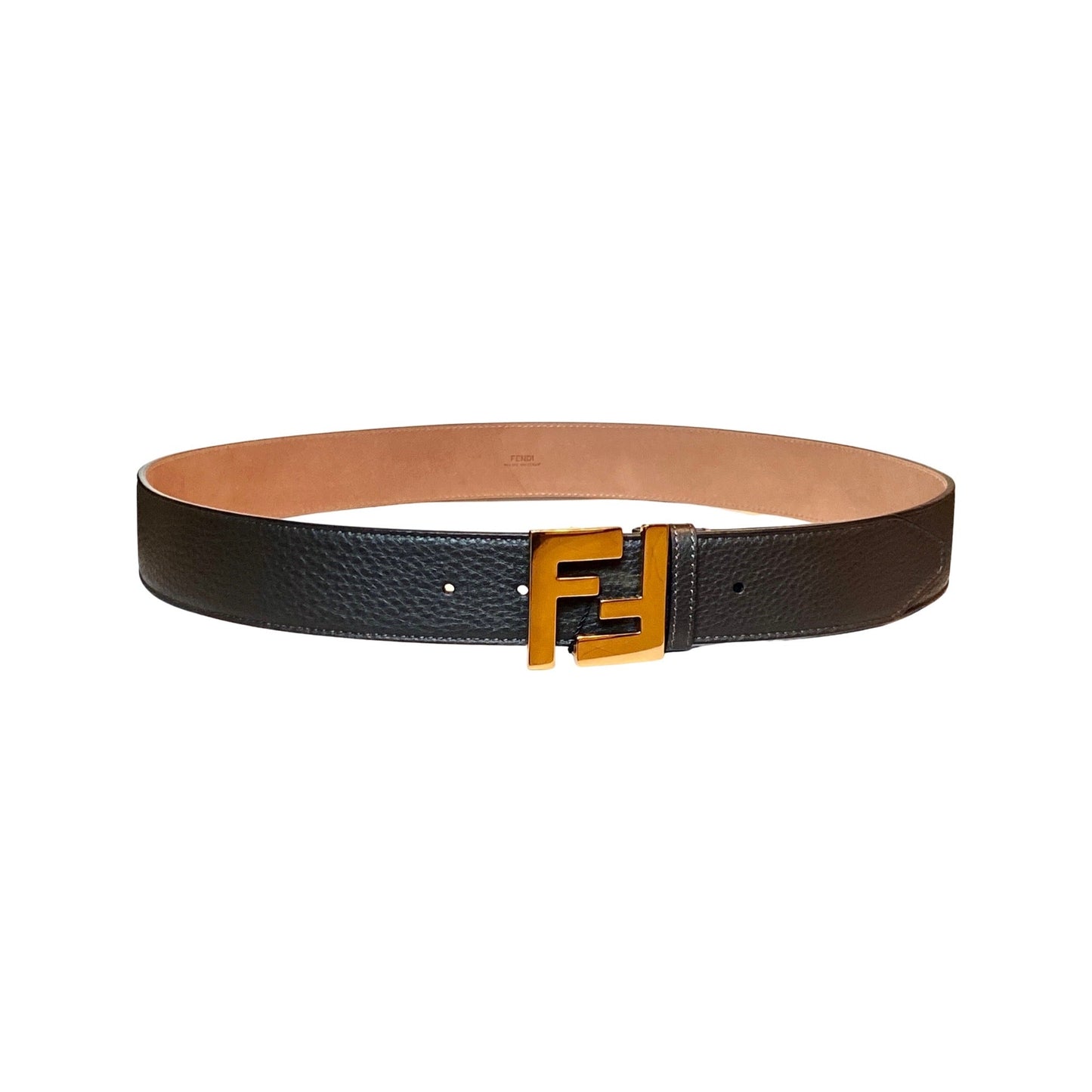 Fendi FF Logo Ebano Brown Pebbled Leather Belt 105 7C0403