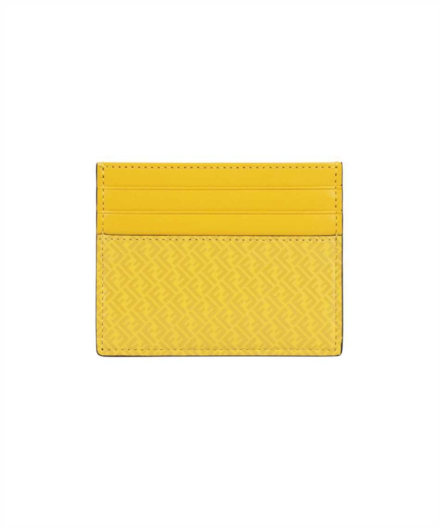 Fendi FF Logo Print Sunflower Yellow Leather Card Case 7M0164
