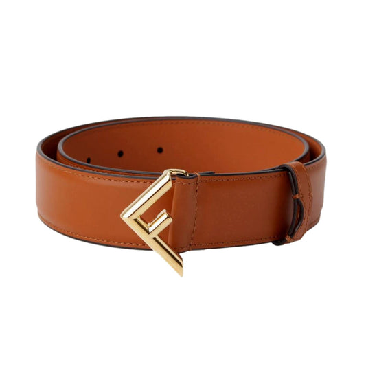 Fendi First Gold Logo Cuoio Brown Calf Leather Belt Size 85