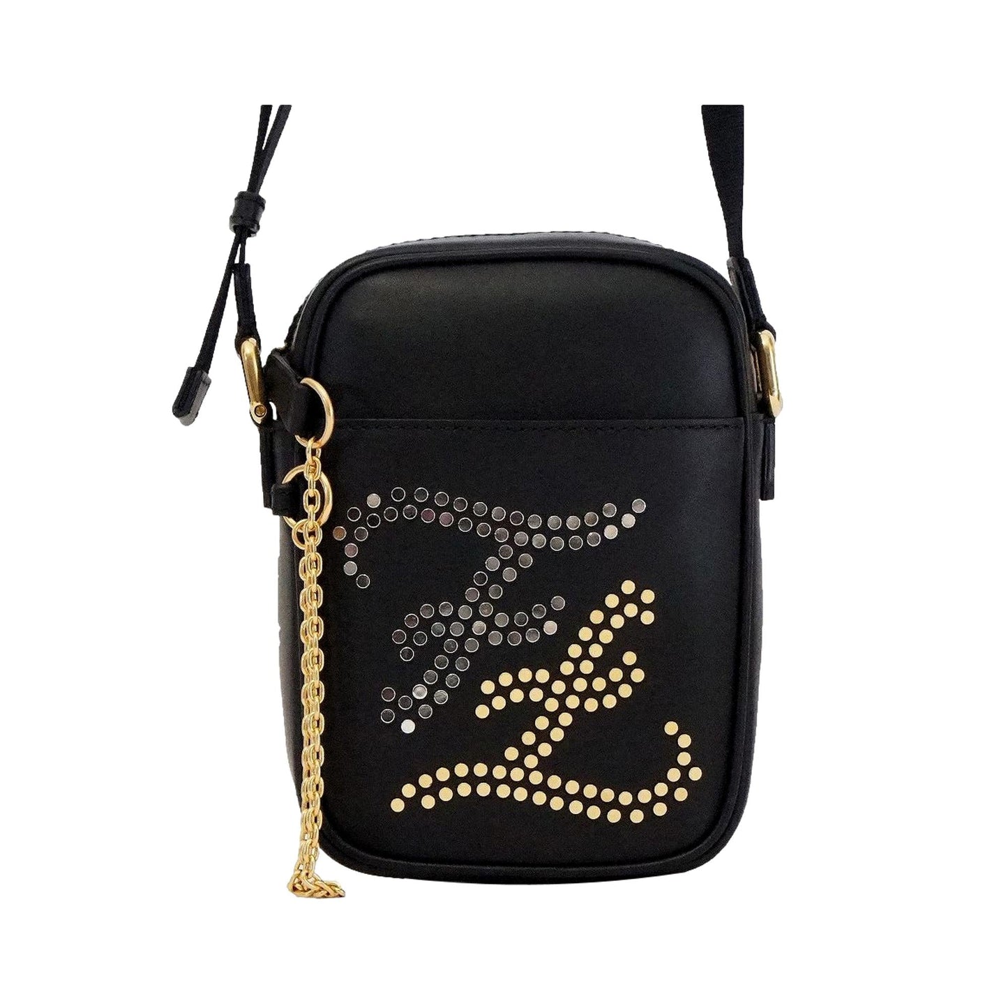 Fendi Karligraphy Studded Black Leather Small Crossbody Bag