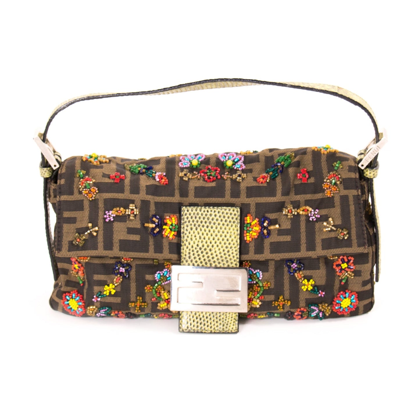 Fendi Floral Beaded Zucca Mini Baguette