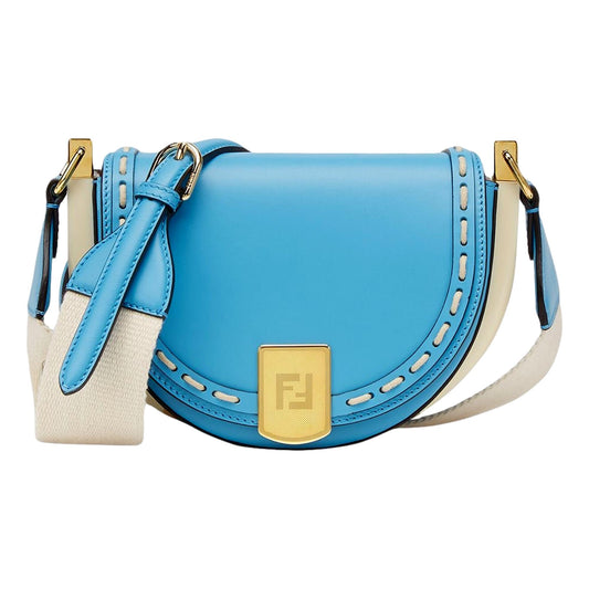 Fendi Moonlight Cyber Blue Leather Satchel Crossbody Bag