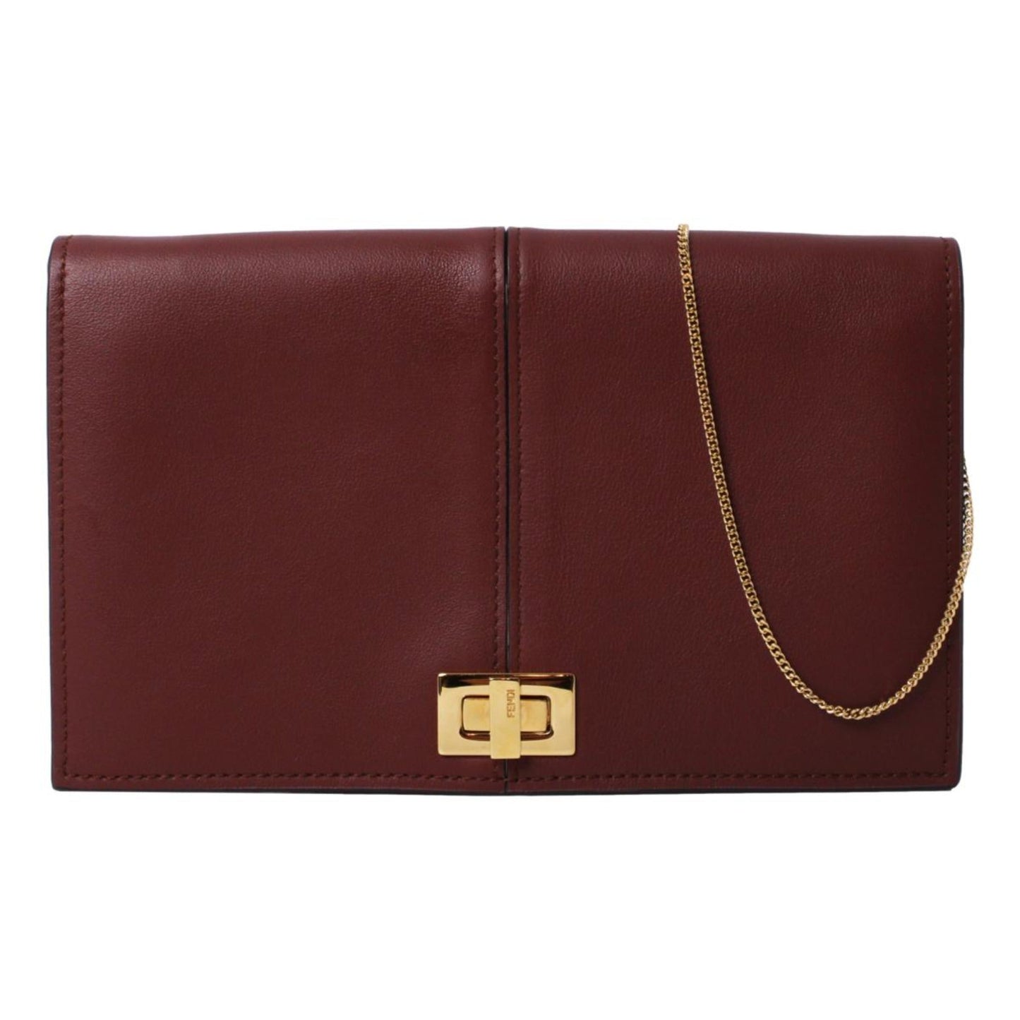 Fendi Peekaboo Brown Leather Zucca Chain Wallet Clutch Bag