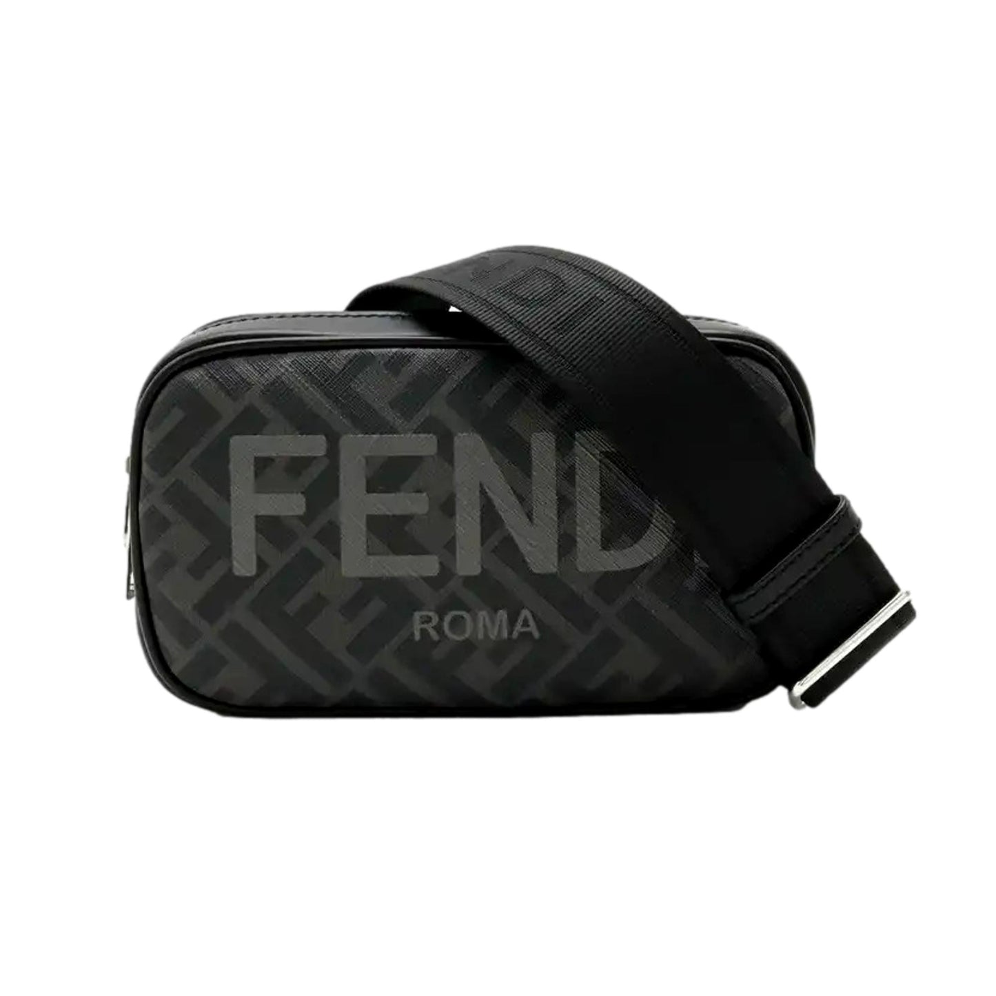 Fendi Roma Black Zucca Canvas Mini Camera Crossbody Bag