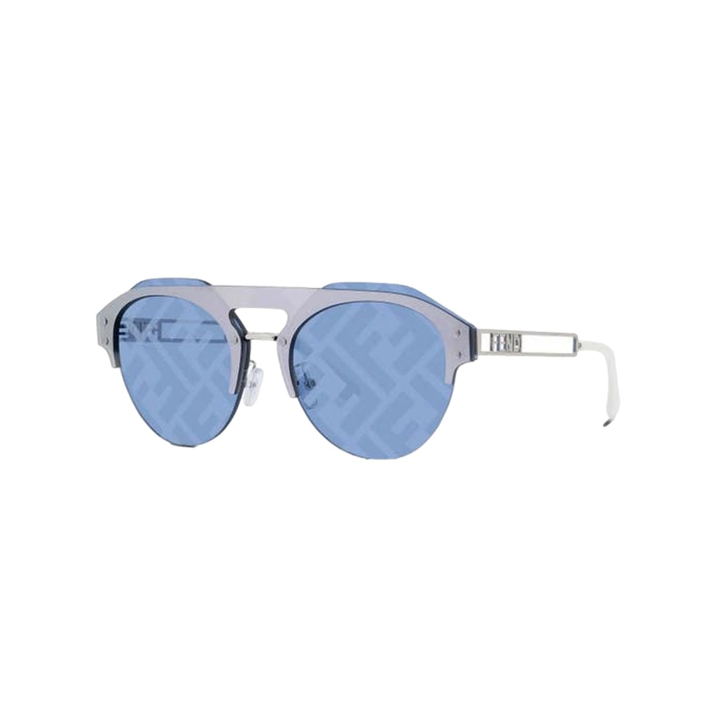 Fendi Technicolour Blue FF Print Lenses Palladium Pilot Frame Sunglasses