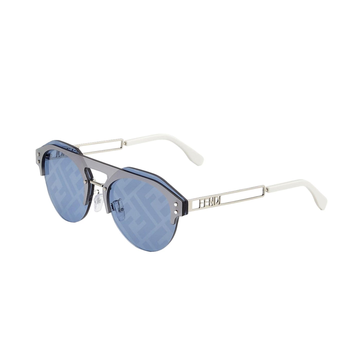 Fendi Technicolour Blue FF Print Lenses Palladium Pilot Frame Sunglasses