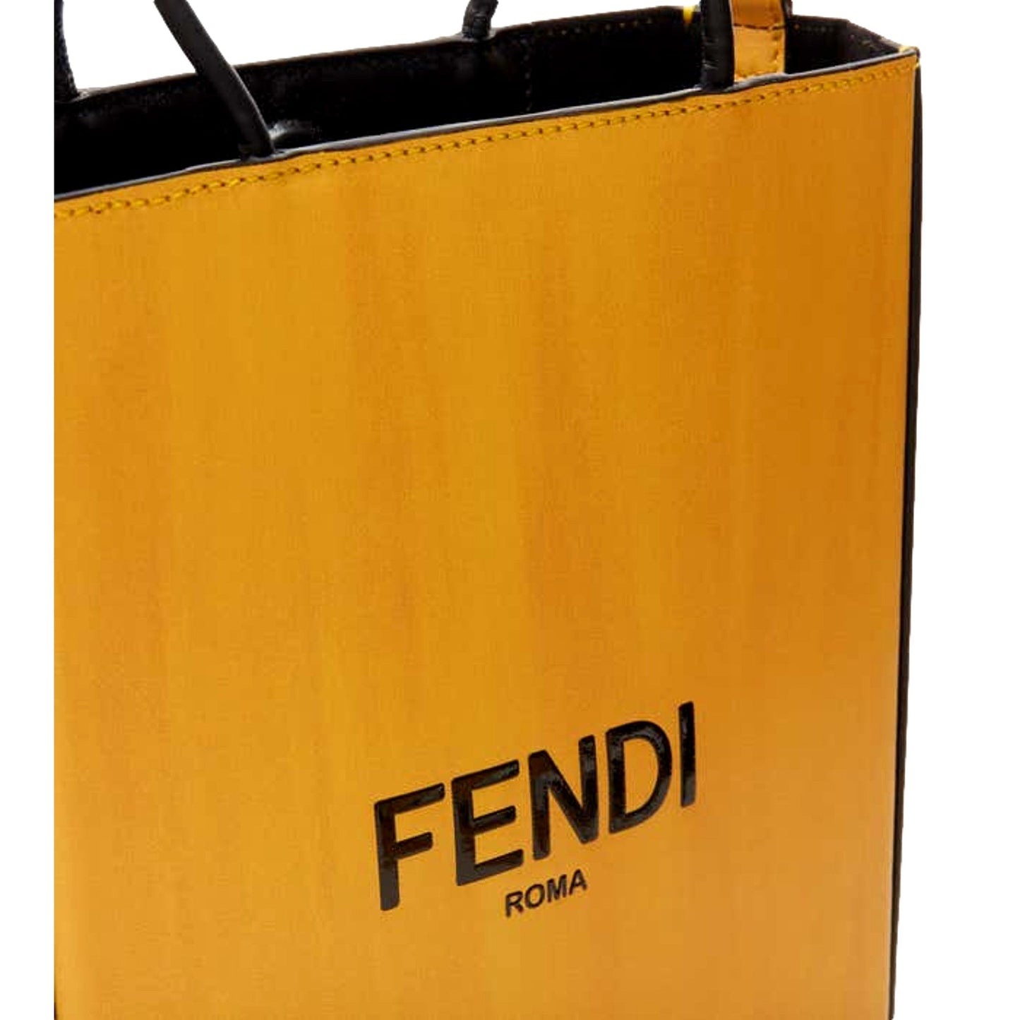 Fendi Roma 2Way Embossed Yellow Leather Crossbody Shopping Tote Bag