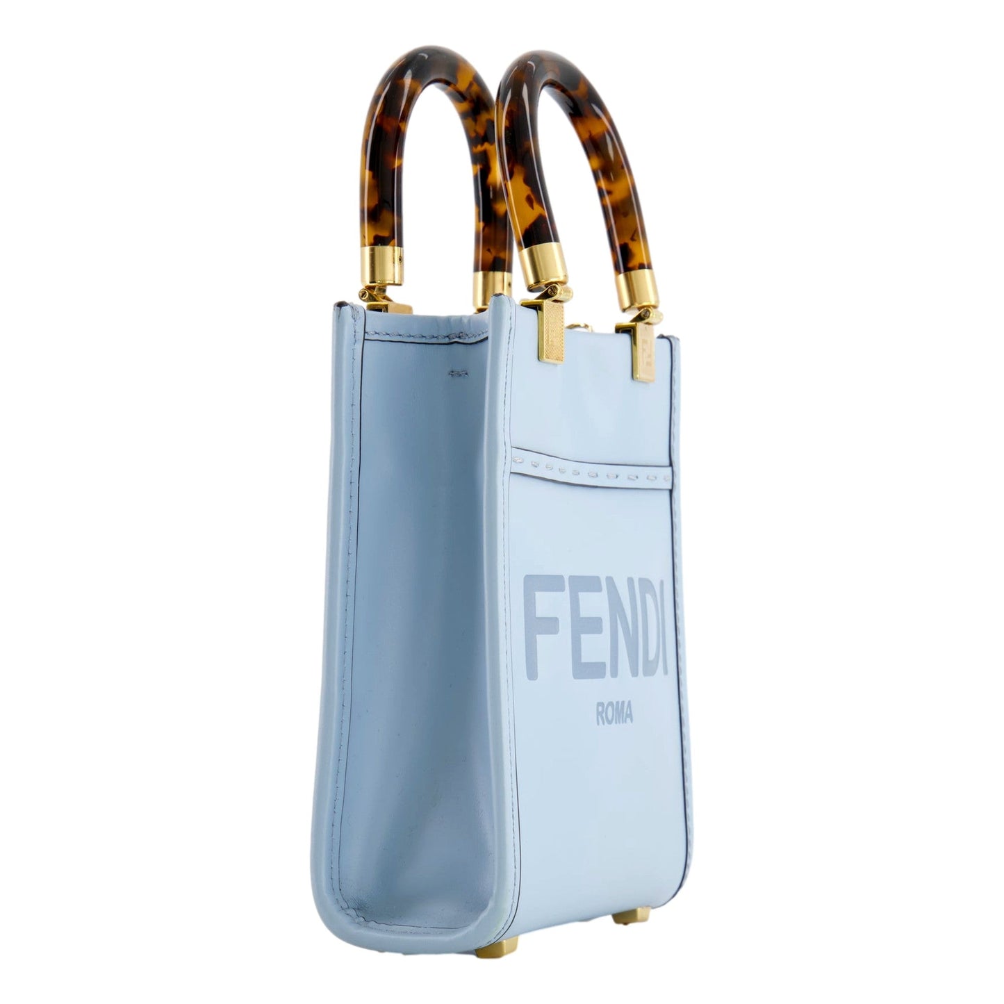 Fendi Mini Sunshine Shopper Tote Crossbody Bag 2Way Baby Blue Leather