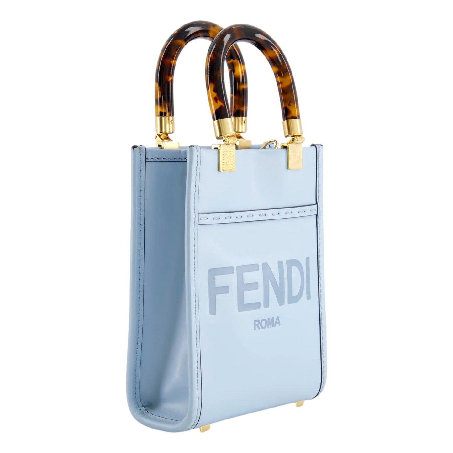 Fendi Mini Sunshine Shopper Tote Crossbody Bag 2Way Baby Blue Leather