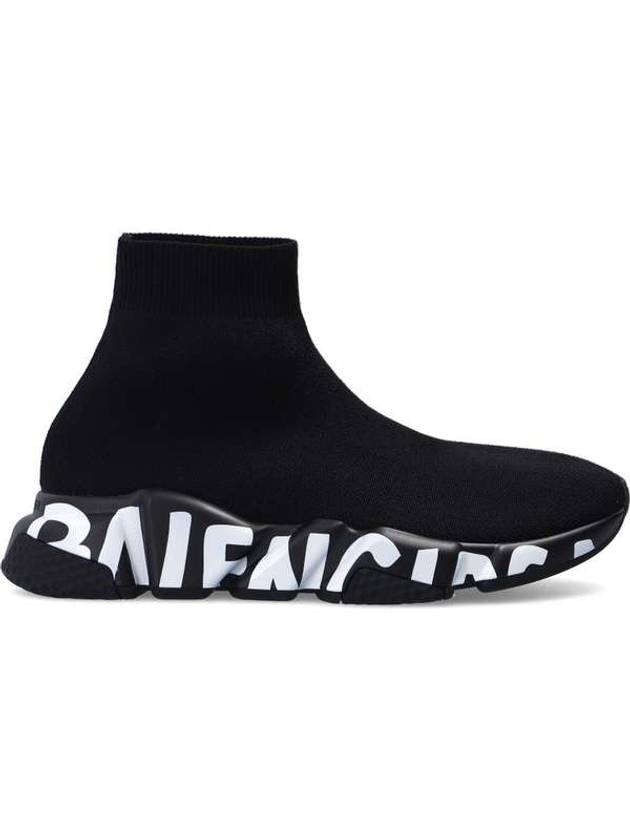 Luxury Balenciaga  Speedrunner Graffiti Logo Sole High Top Sneakers Black White