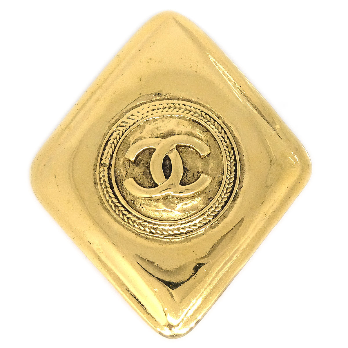 CHANEL 1986-1994 Diamond Shape Brooch Pin Gold 1134
