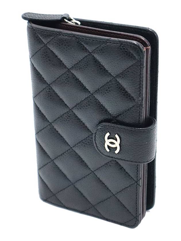 Chanel A48667 Black Caviar Silver CC Logo 2 tier Medium Wallet 18th Chanel
