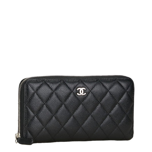 Chanel Coco Roundfather Long Wallet AP0242 Black Silver Caviar S  CHANEL