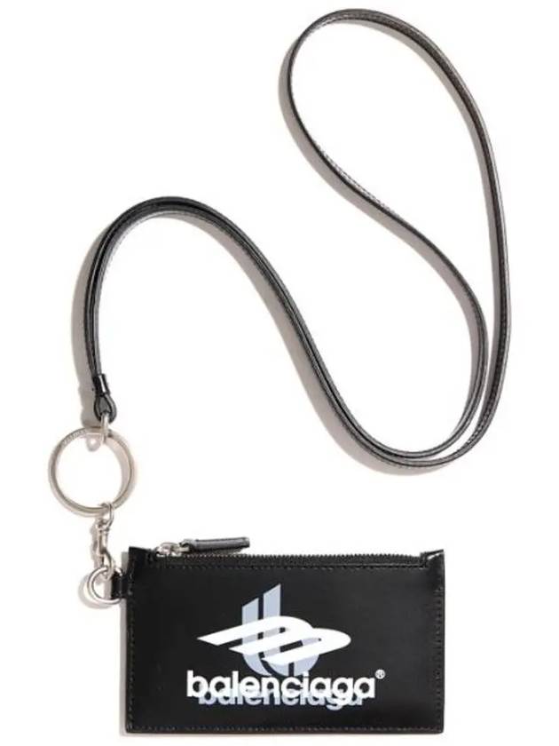 Luxury Balenciaga  Logo Print Neck Strap Card Wallet Black