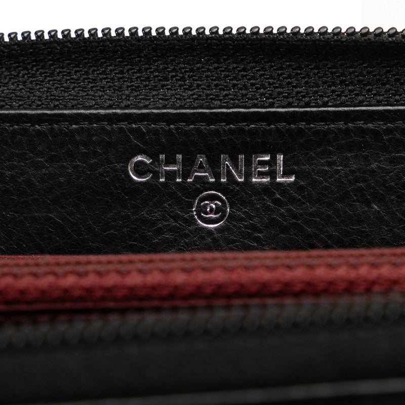 CHANEL CHANEL Mattress Long Wallet Leather Black Ladies Market