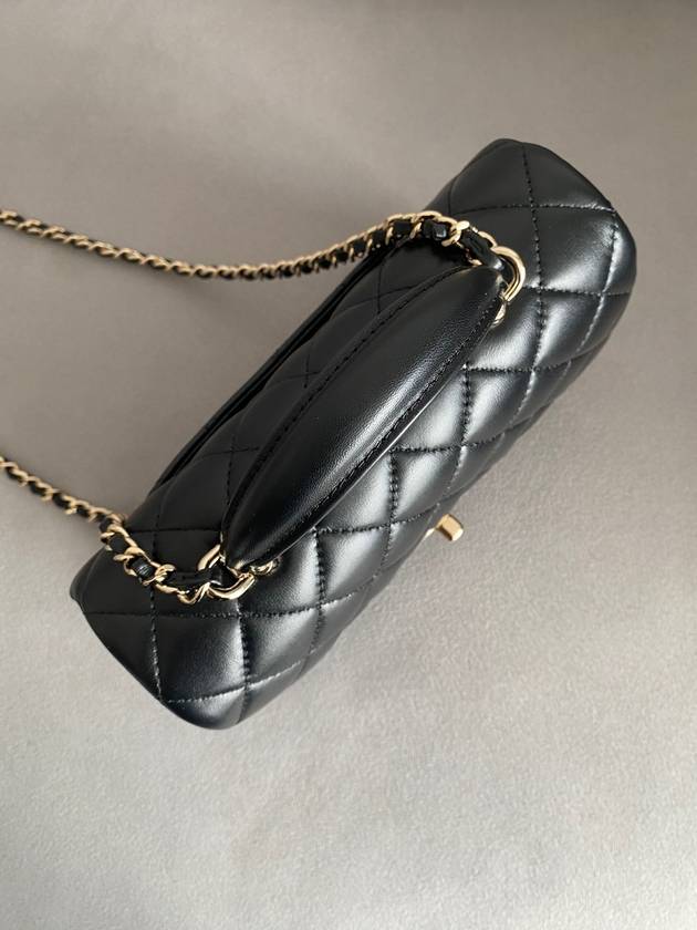 New Mini Top Handle Flap Bag Lambskin Black Gold Shamgol AS2431 Chanel