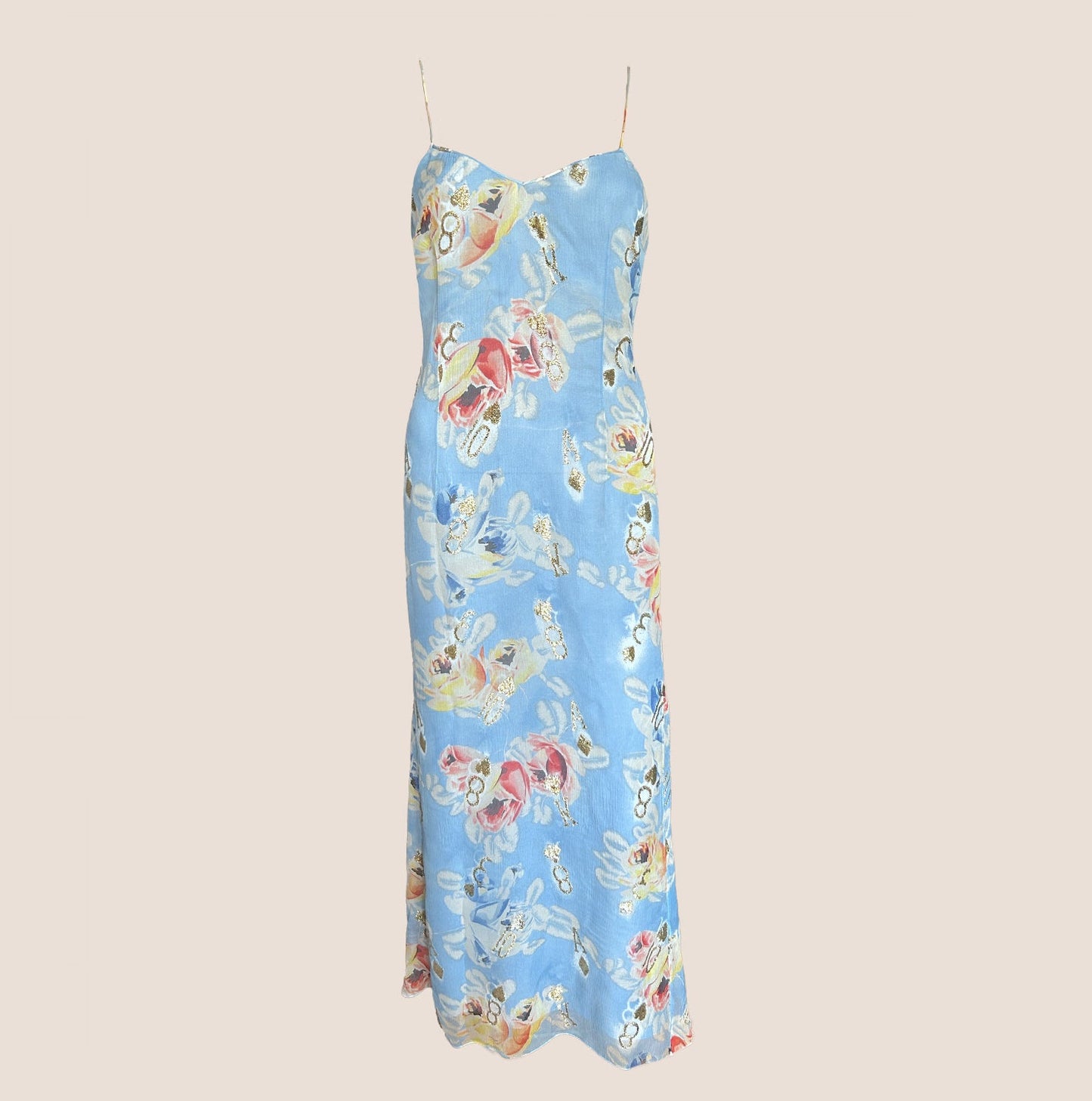 CHRISTIAN DIOR SS 2001 BLUE FLORAL DOMINO SILK DRESS