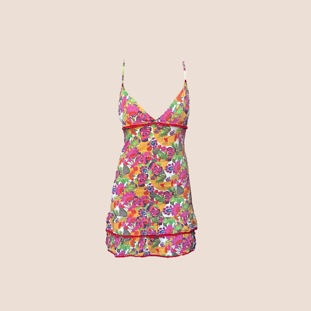 CHRISTIAN DIOR FLORAL RUFFLE DRESS