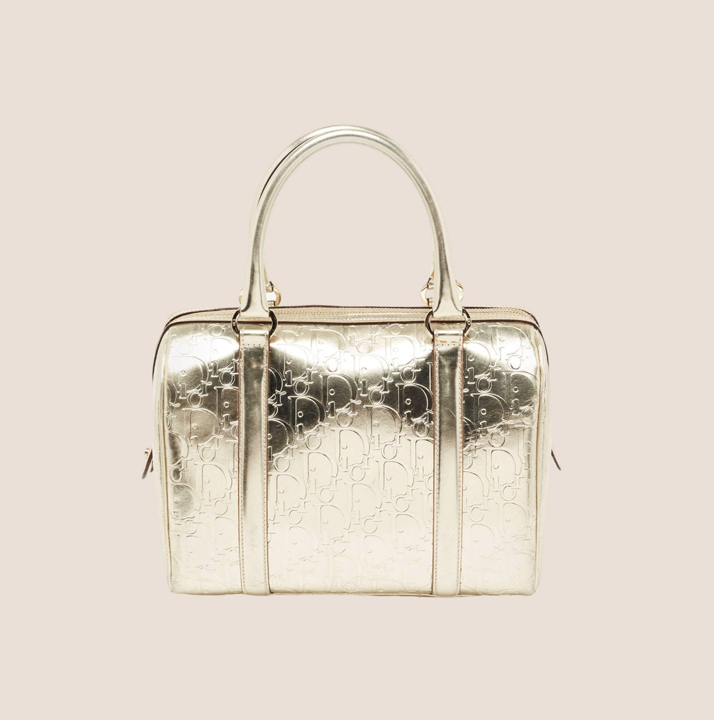CHRISTIAN DIOR GOLD METALLIC TROTTER PATENT LEATHER BOSTON BAG