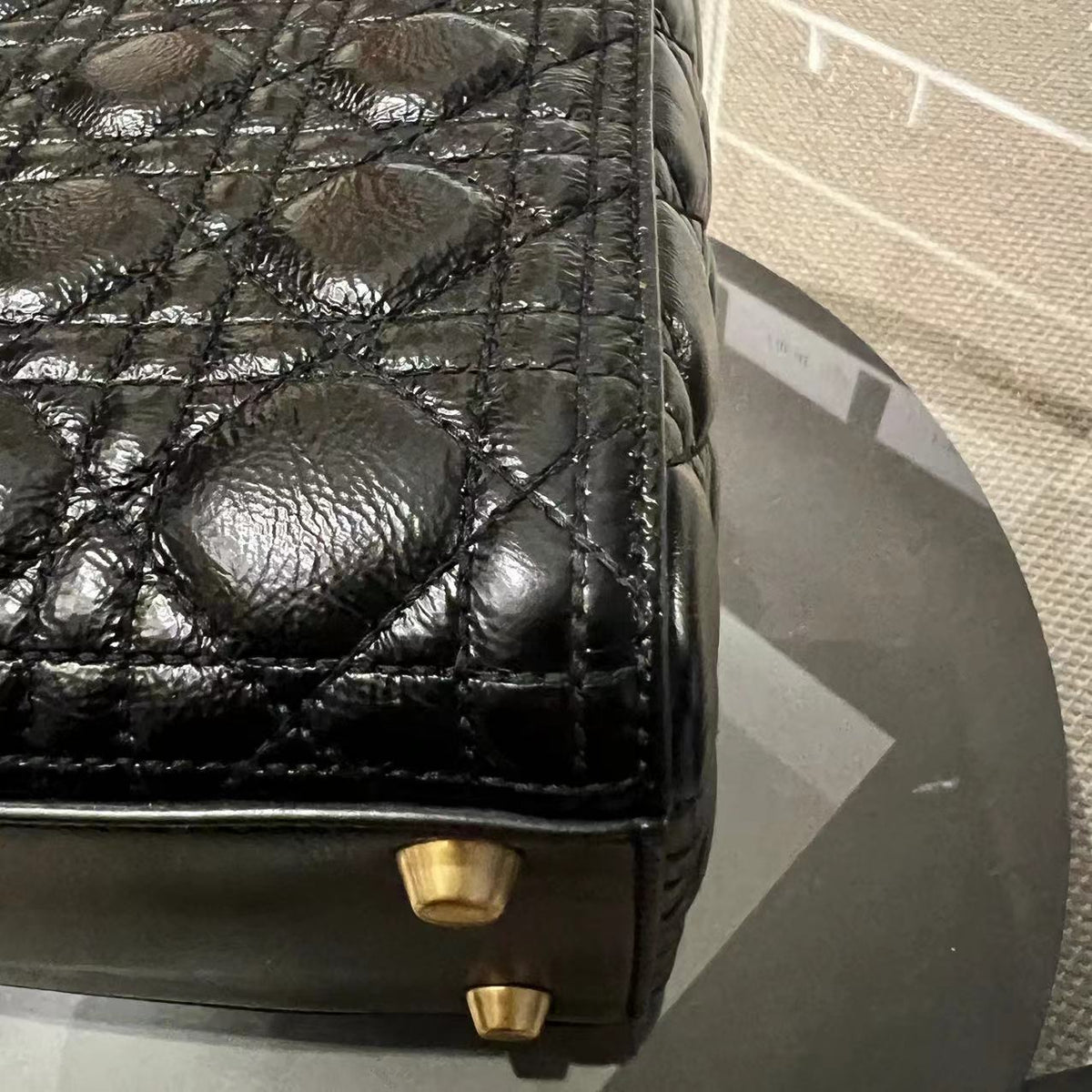 *Flap Version* Lady Large Glazed Calfskin Black Golden Hardware With Strap