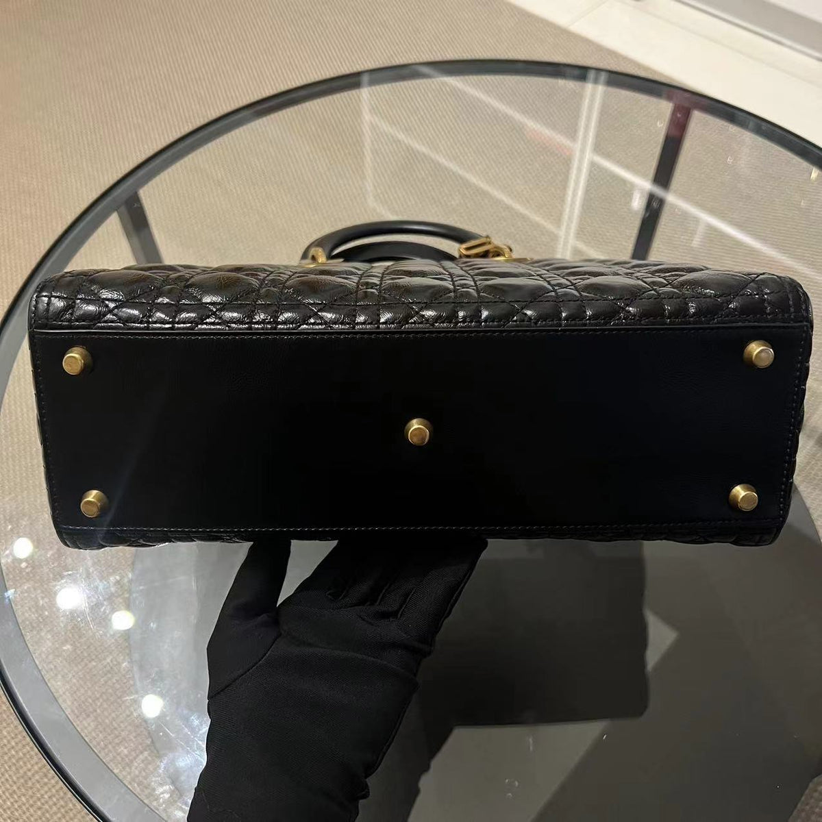 *Flap Version* Lady Large Glazed Calfskin Black Golden Hardware With Strap