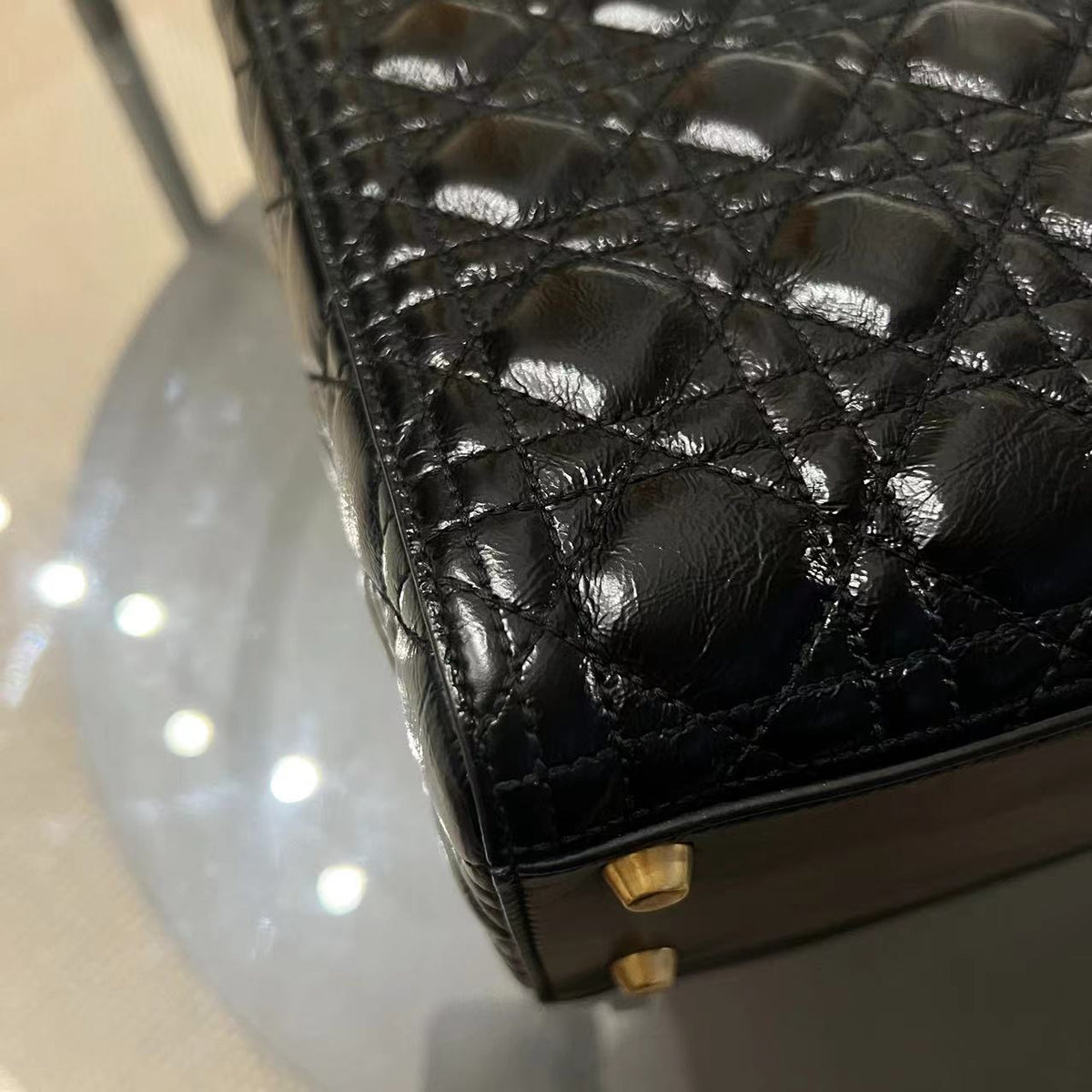 *Flap Version* Lady Large Glazed Calfskin Black Golden Hardware With Strap