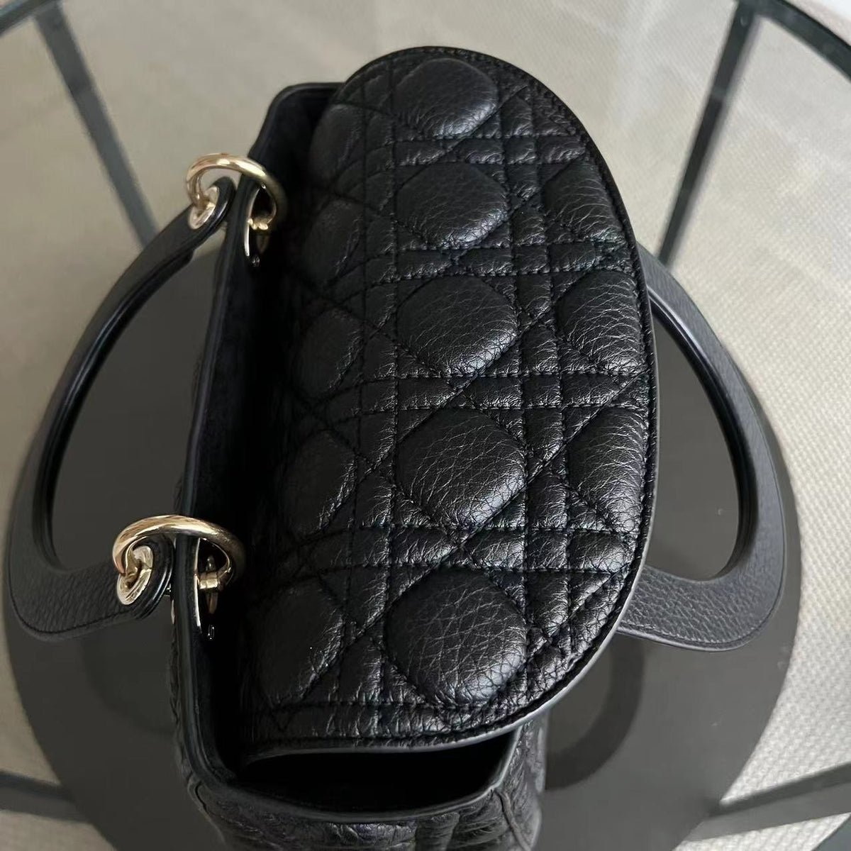 *Flap Version* Lady Medium Flap Cannage Grained Calfskin  Black GHW