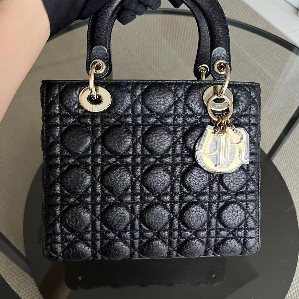 *Flap Version* Lady Medium Flap Cannage Grained Calfskin  Black GHW