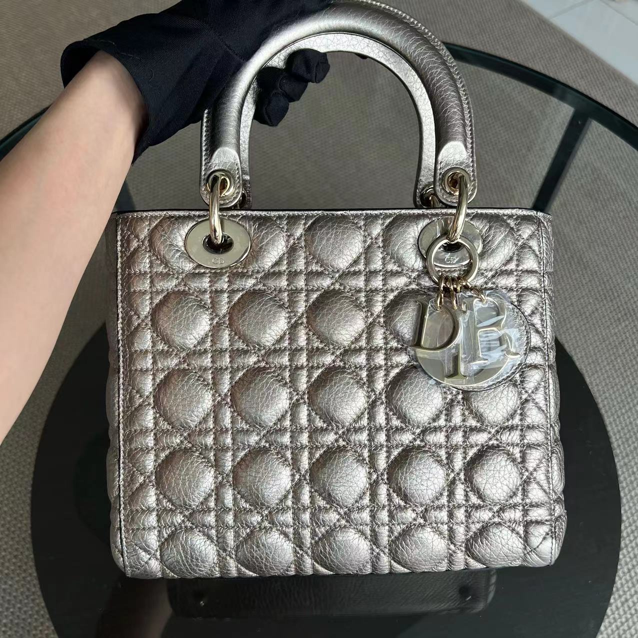 *Flap version* Dior Lady Medium Grained Iridescent Calfskin Gold GHW