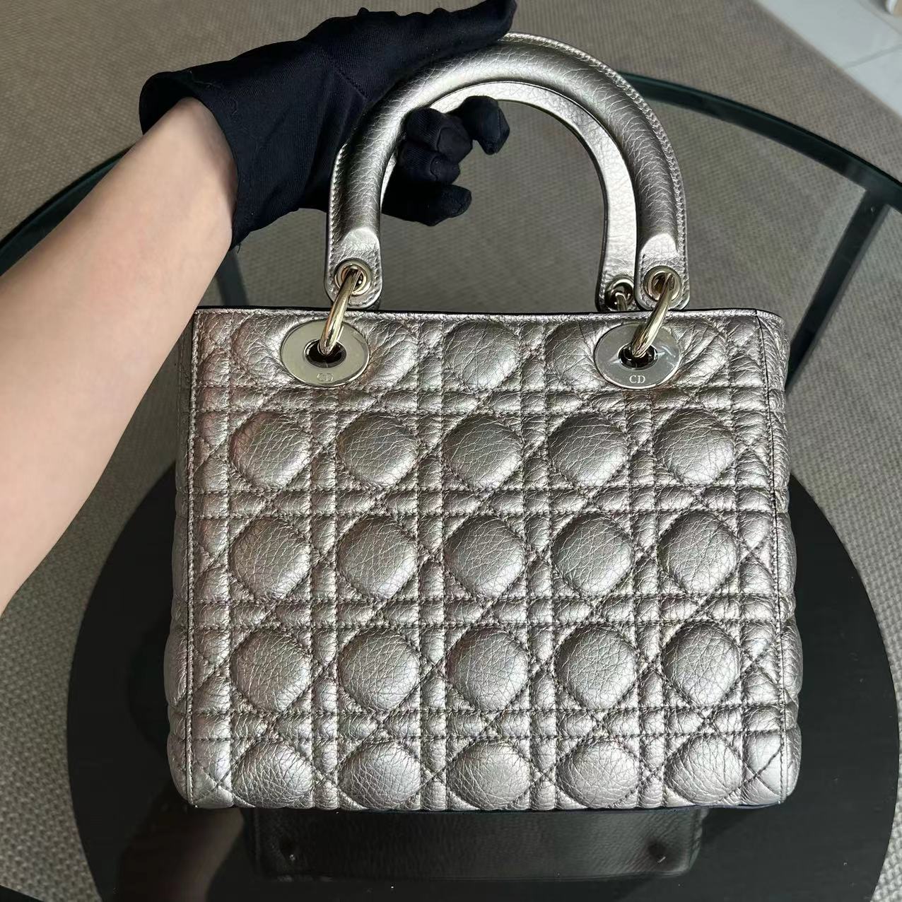 *Flap version* Dior Lady Medium Grained Iridescent Calfskin Gold GHW