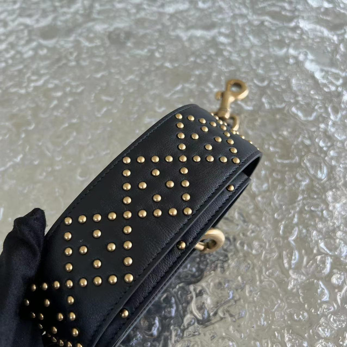 *Flap Version* Lady Medium Studded Cannage Lambskin Black Golden Hardware