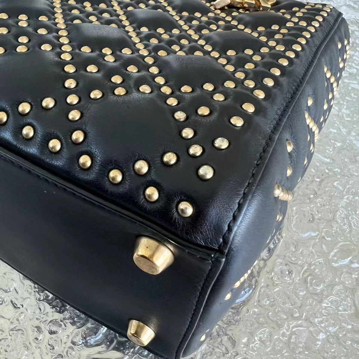 *Flap Version* Lady Medium Studded Cannage Lambskin Black Golden Hardware