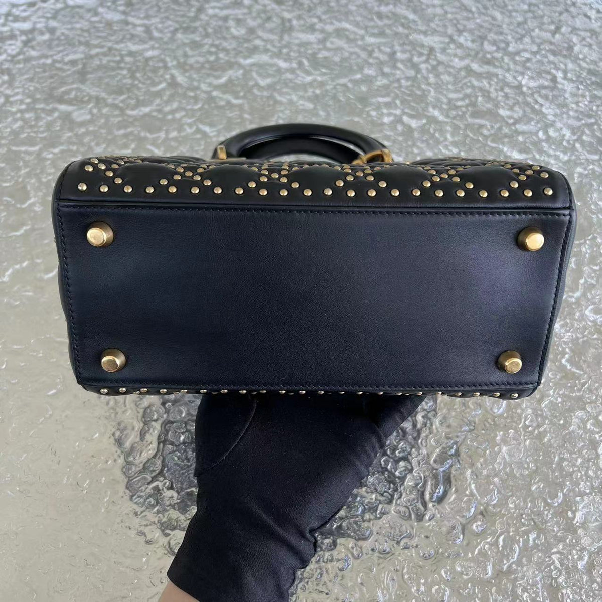 *Flap Version* Lady Medium Studded Cannage Lambskin Black Golden Hardware