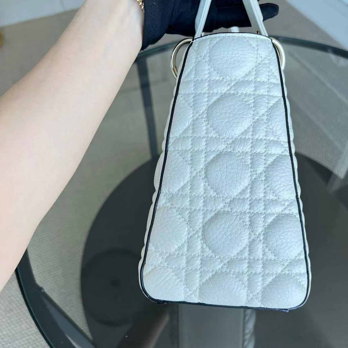*Flap Version, Grained Calfskin, No Strap* Lady Medium White Cannage Grained Calfskin White GHW