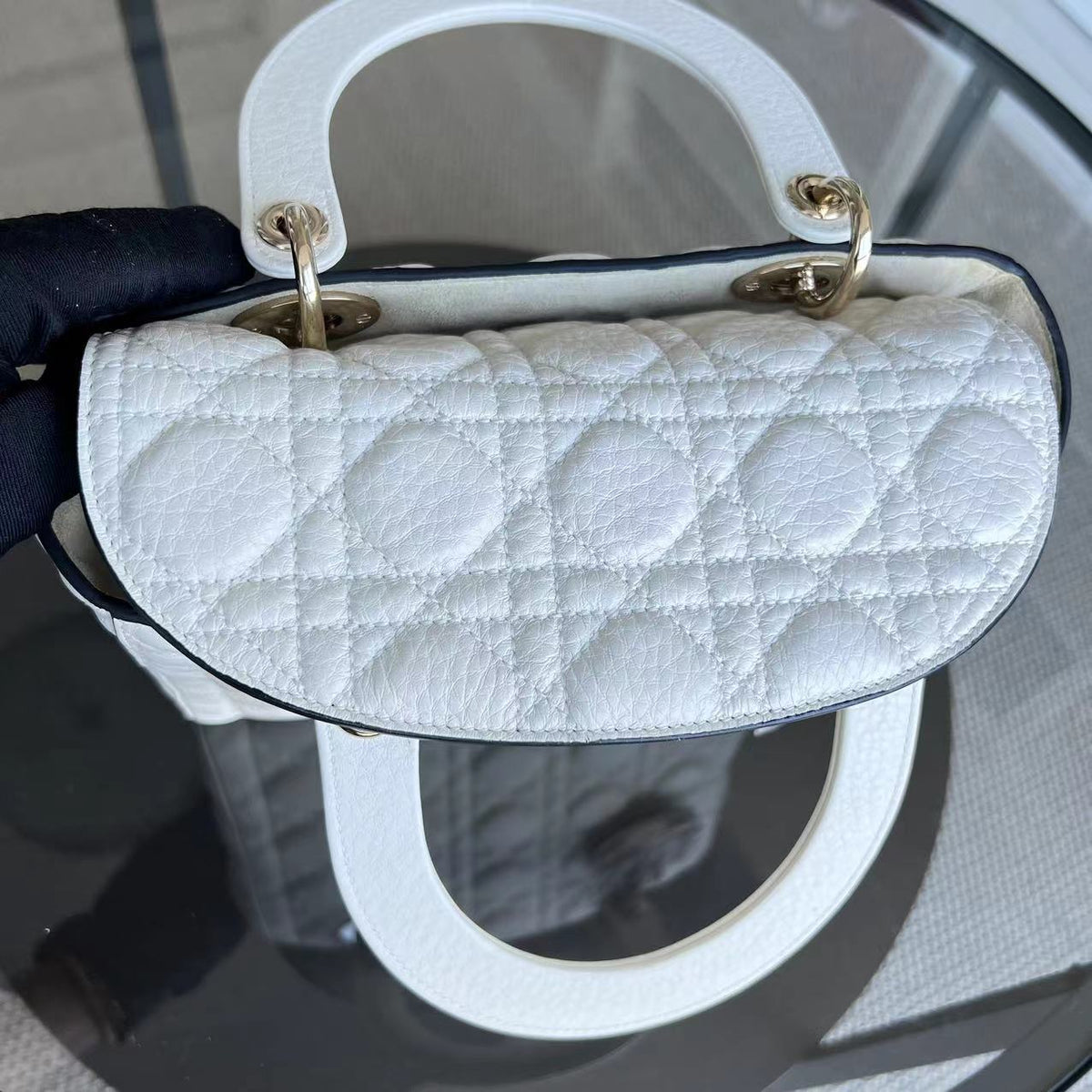 *Flap Version, Grained Calfskin, No Strap* Lady Medium White Cannage Grained Calfskin White GHW