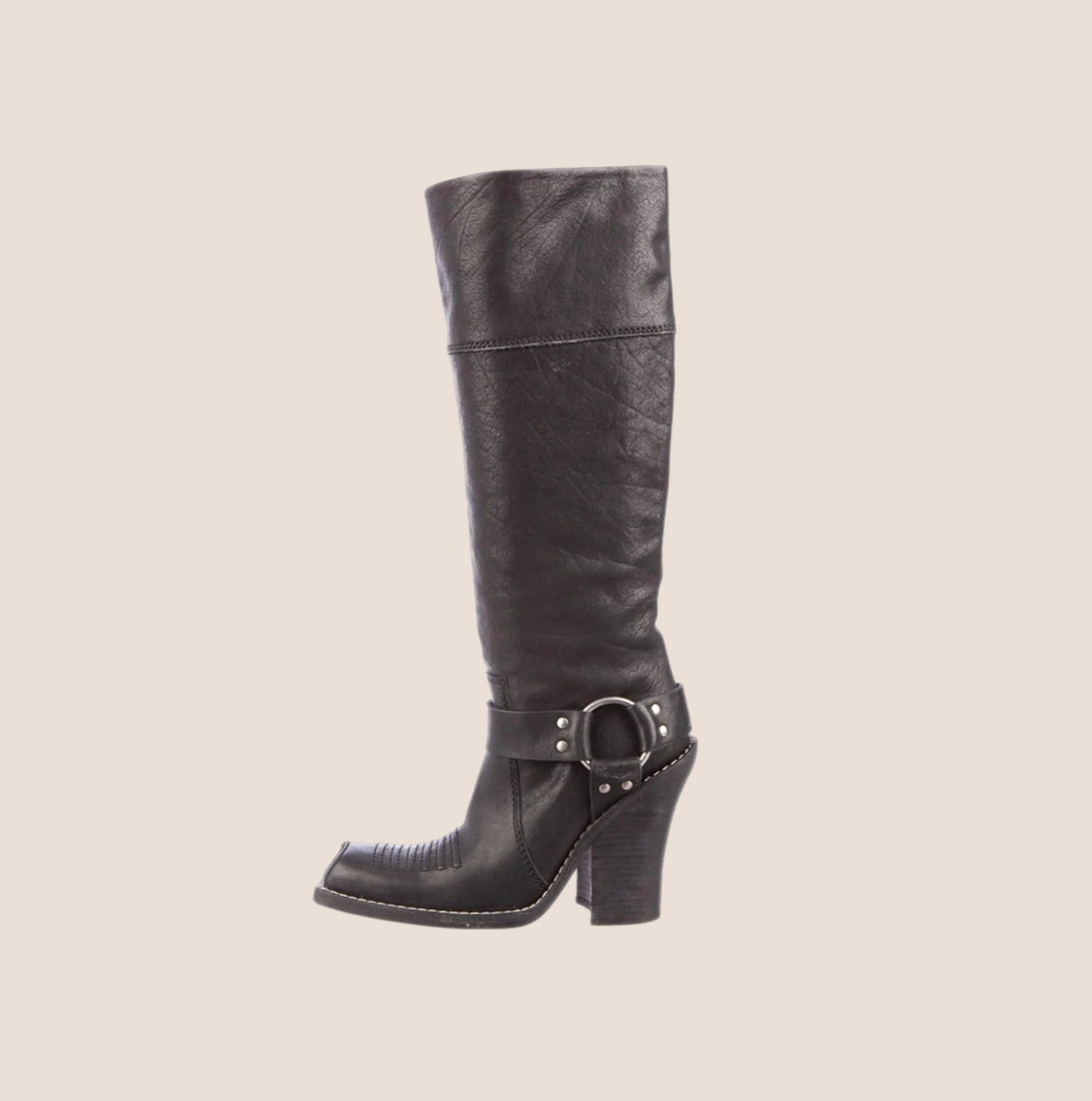 CHRISTIAN DIOR 2000 BLACK LEATHER HARNESS BOOTS