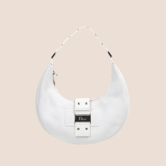 CHRISTIAN DIOR 2003 WHITE LEATHER STREET CHIC HALF MOON HOBO BAG