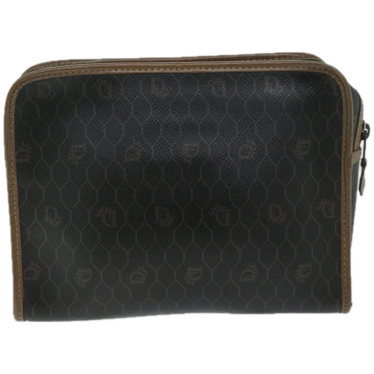 CHRISTIAN DIOR Honeycomb Canvas Clutch Bag PVC Leather Black Auth fm3258
