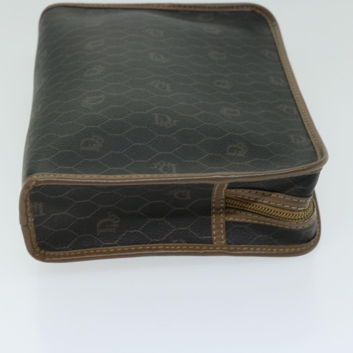 CHRISTIAN DIOR Honeycomb Canvas Clutch Bag PVC Leather Black Auth fm3258