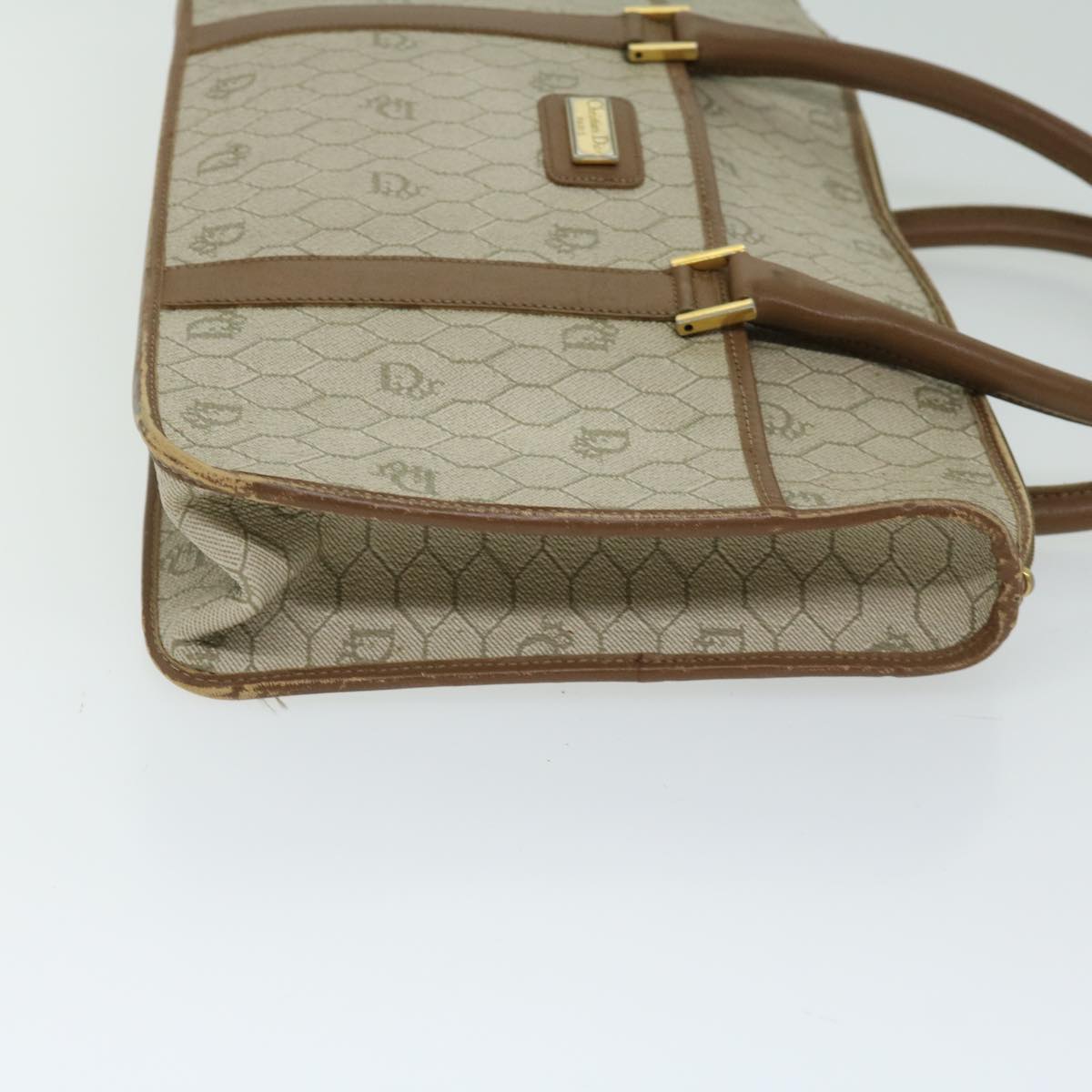 CHRISTIAN DIOR Honeycomb Canvas Hand Bag PVC Leather Beige Auth fm3259
