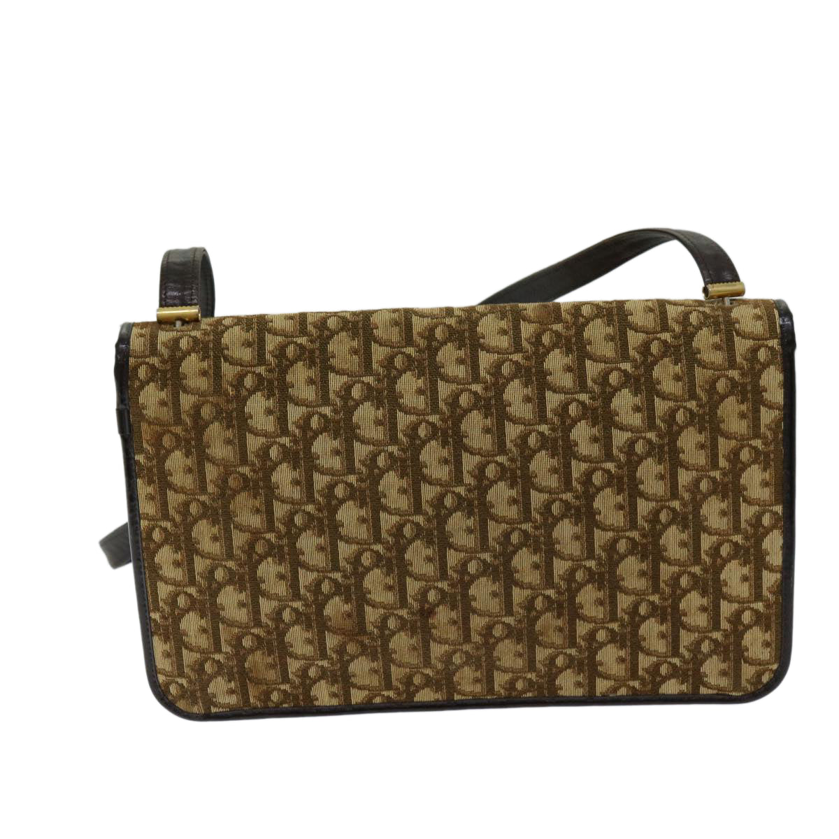 CHRISTIAN DIOR Trotter Canvas Shoulder Bag Canvas Brown Auth fm3282