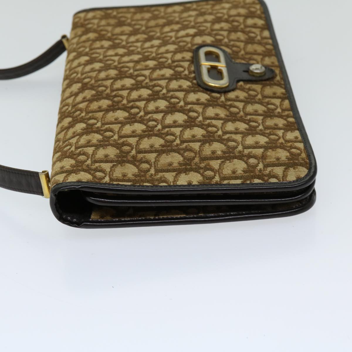CHRISTIAN DIOR Trotter Canvas Shoulder Bag Canvas Brown Auth fm3282