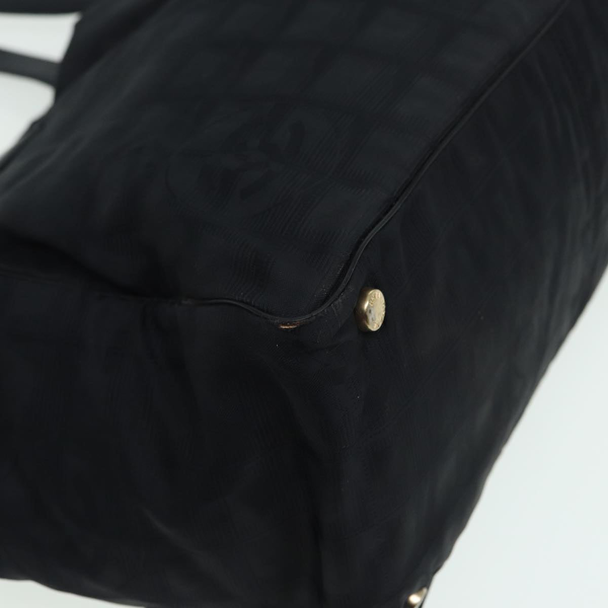 CHANEL New travel line Tote Bag Nylon Black CC Auth fm3625