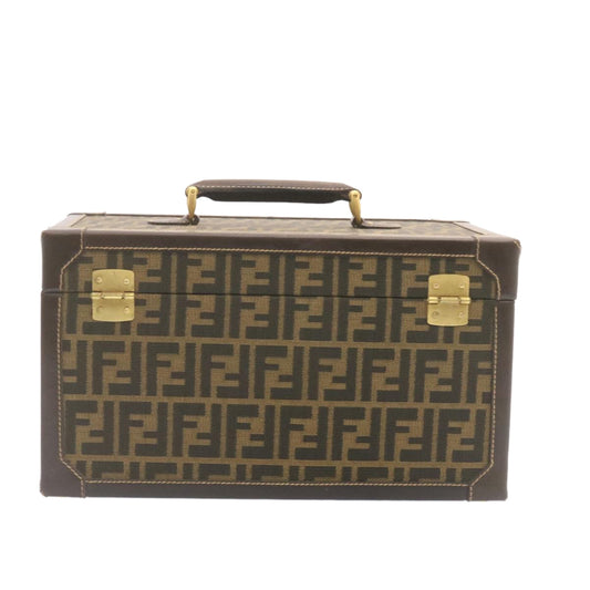 FENDI Zucca Canvas Vanity box Hand Bag Brown Auth fm664A