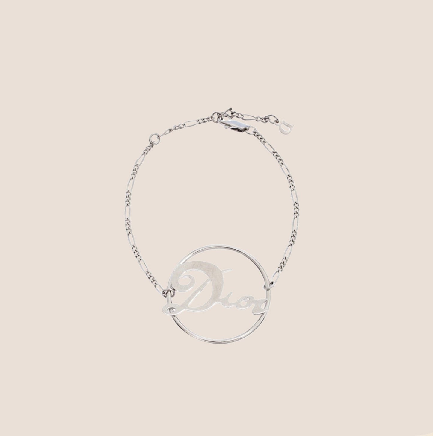 CHRISTIAN DIOR SILVER LOGO CHARM FIGARO CHAIN BRACELET